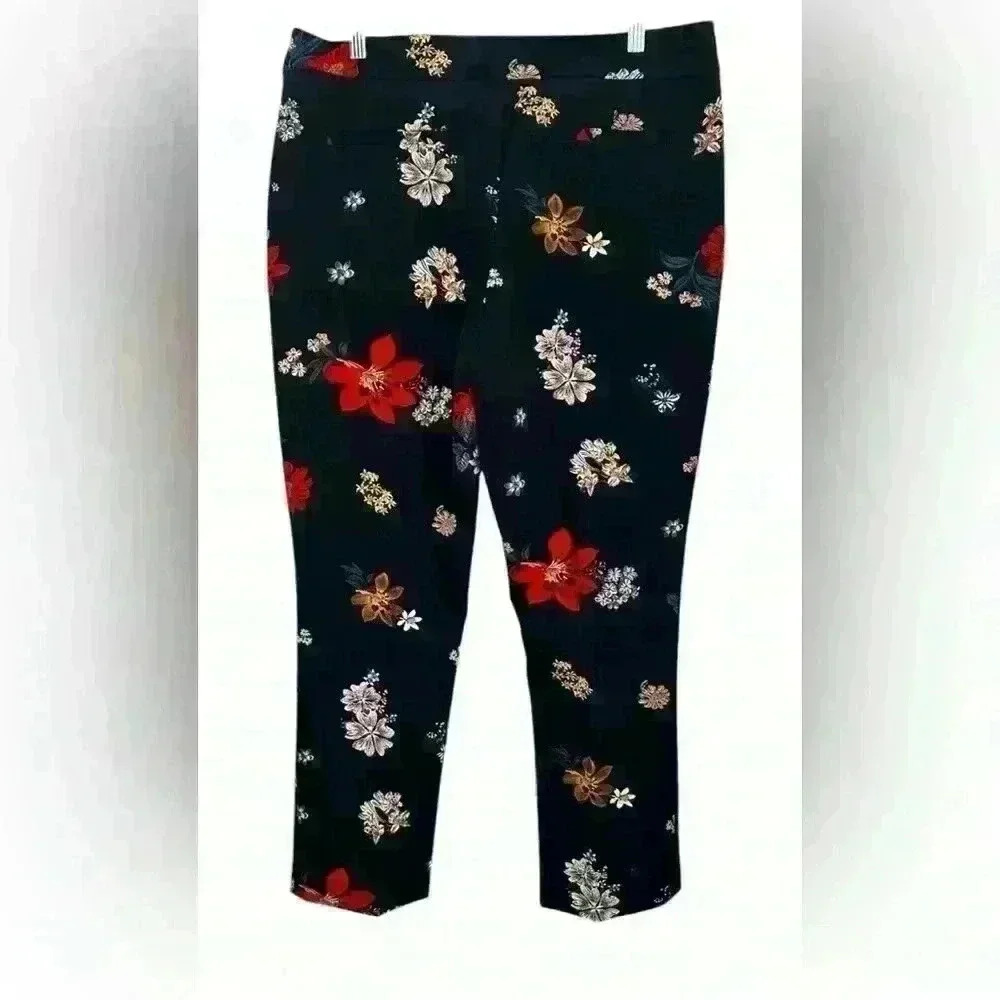 Cynthia Rowley Women Pants Straight Floral Flower Dress Career Black Size 12 - Picture 8 of 10